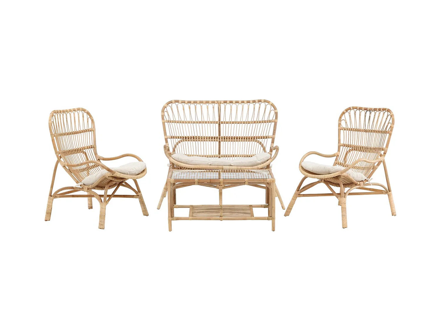Salon de Jardin en Rotin "Ella" 110cm Naturel