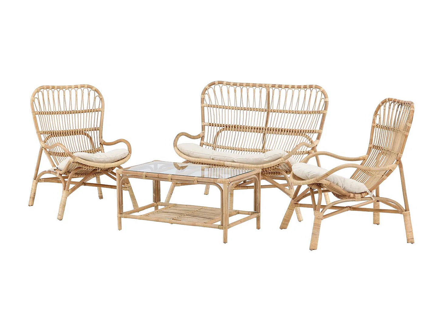 Salon de Jardin en Rotin "Ella" 110cm Naturel