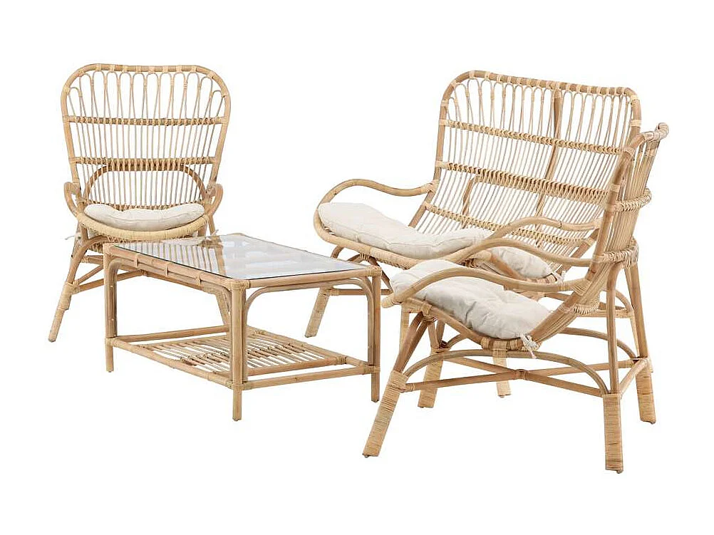 Salon de Jardin en Rotin "Ella" 110cm Naturel