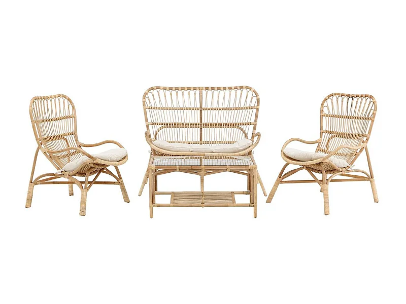 Salon de Jardin en Rotin "Ella" 110cm Naturel