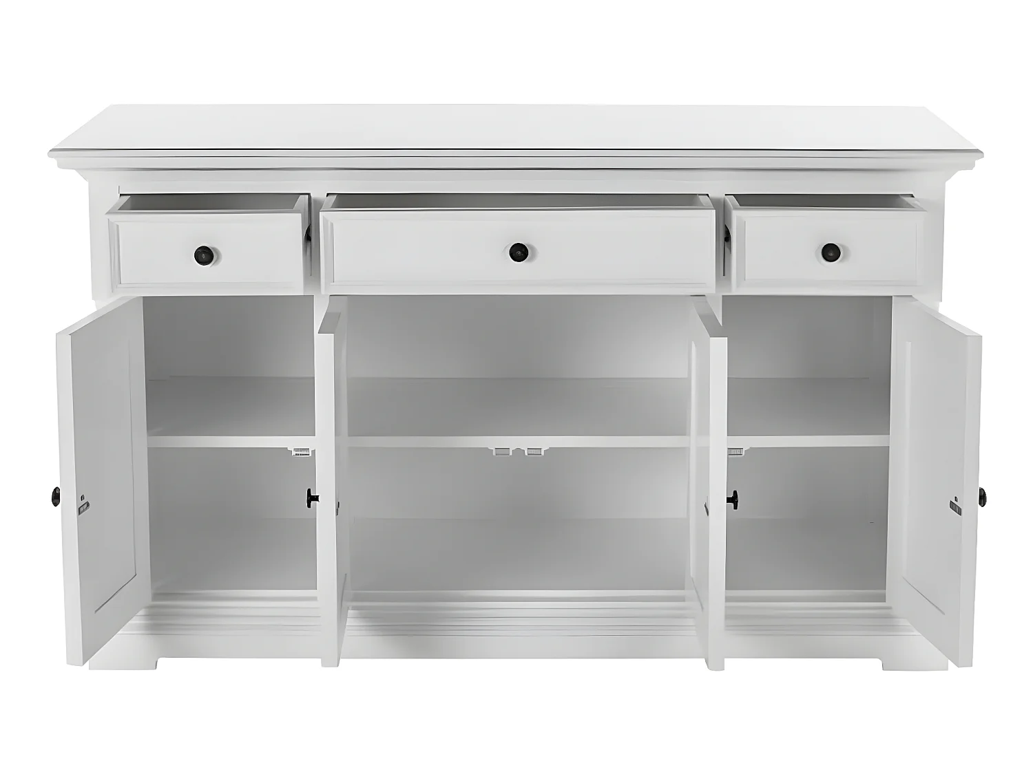 Provence buffet 4 portes, 1 grand 2 petit tiroirs blanc.