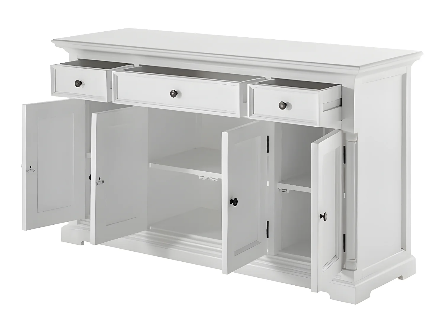 Provence buffet 4 portes, 1 grand 2 petit tiroirs blanc.