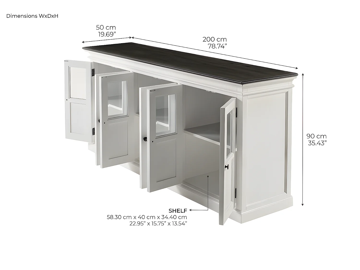 HalifaxContrast dressoir 6 deuren wit, zwart.