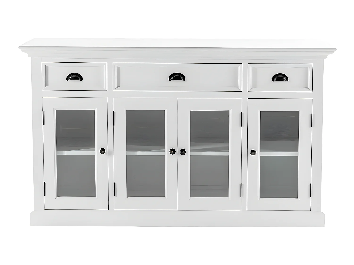 Halifax buffet 4 portes, 2 petit tiroirs, 1 grand tiroir blanc.