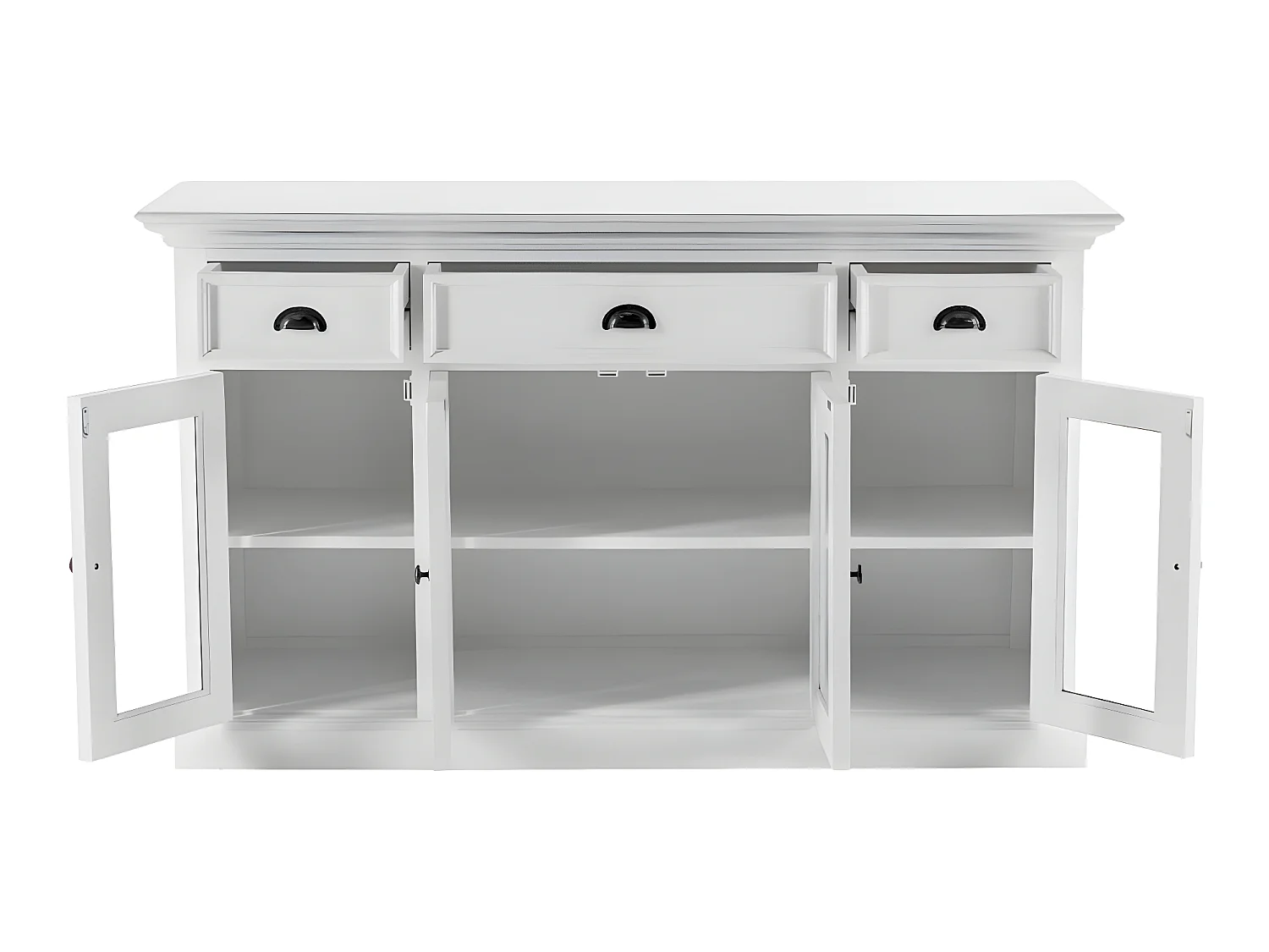 Halifax buffet 4 portes, 2 petit tiroirs, 1 grand tiroir blanc.