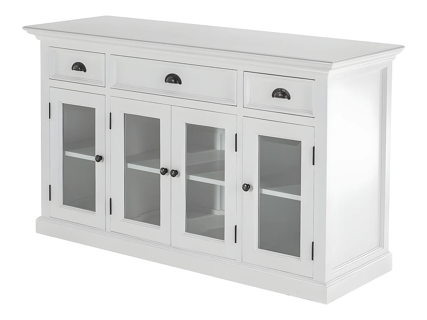 Halifax buffet 4 portes, 2 petit tiroirs, 1 grand tiroir blanc.