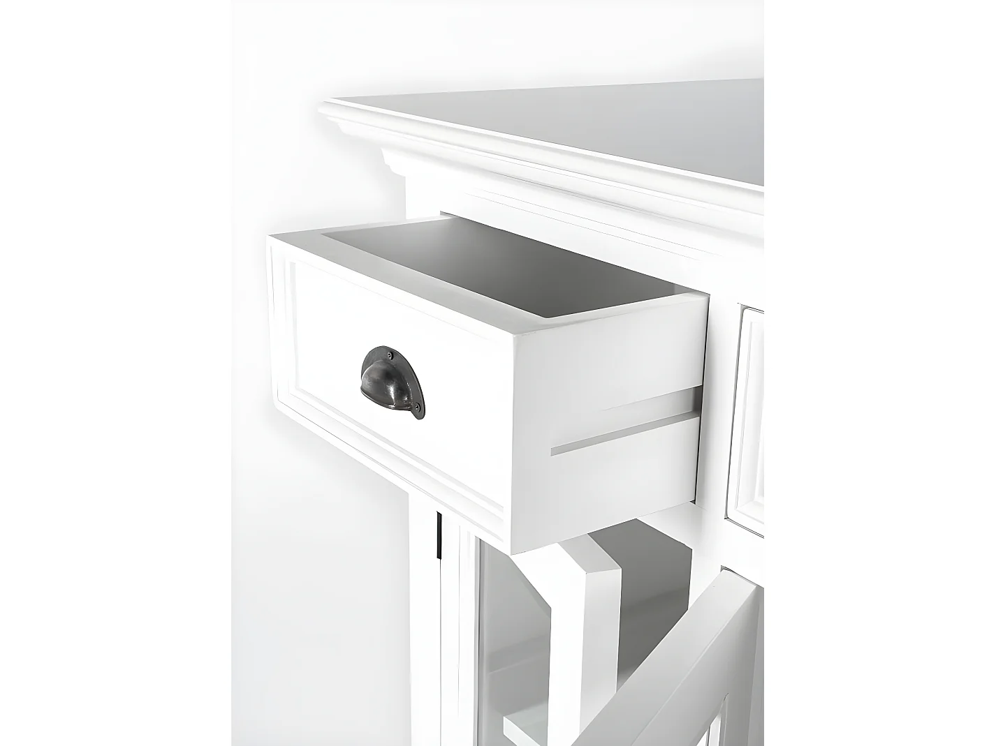 Halifax buffet 4 portes, 2 petit tiroirs, 1 grand tiroir blanc.