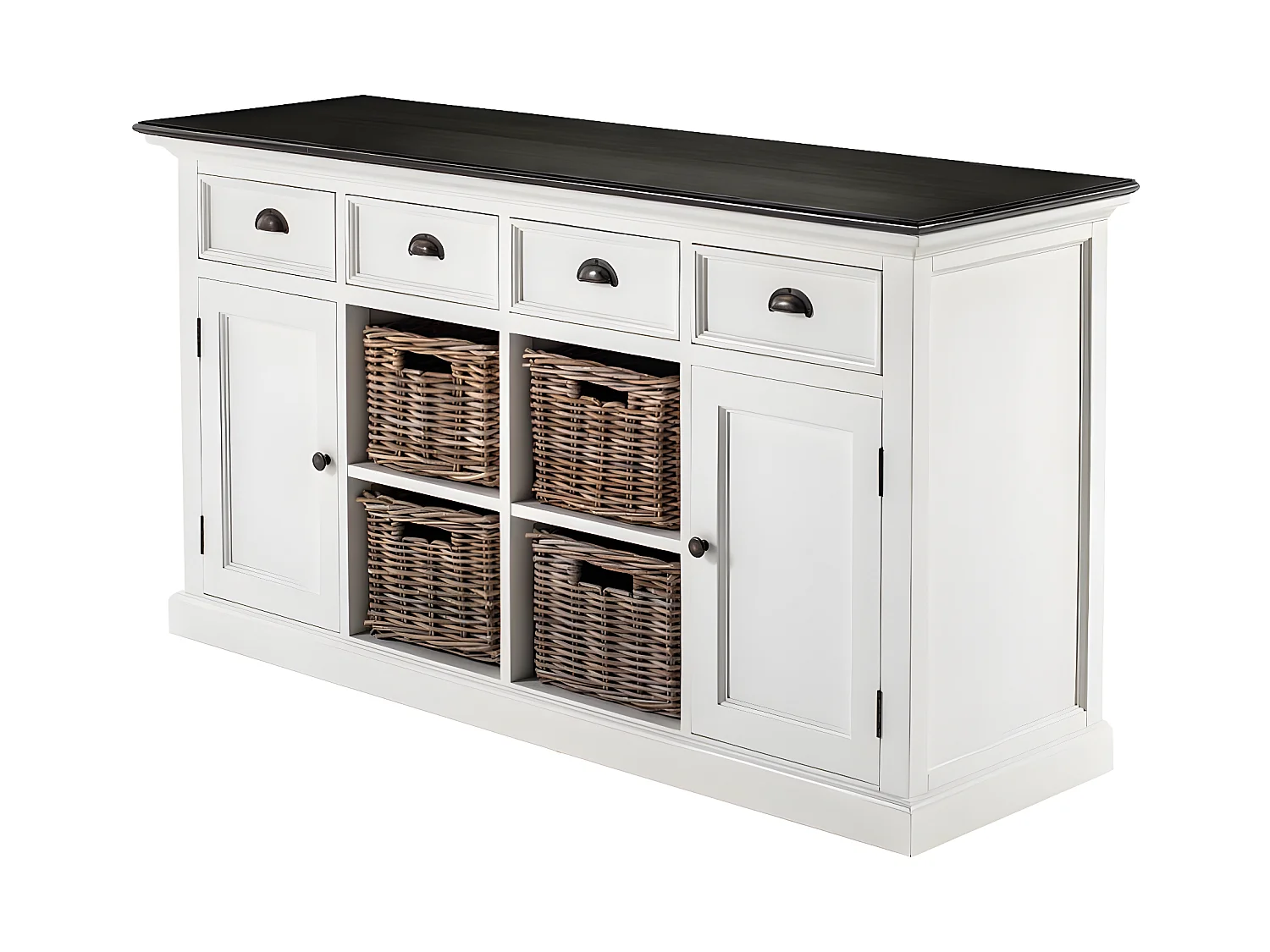 HalifaxContrast buffet 4 tiroirs, 2 portes, 4 paniers blanc, noir.