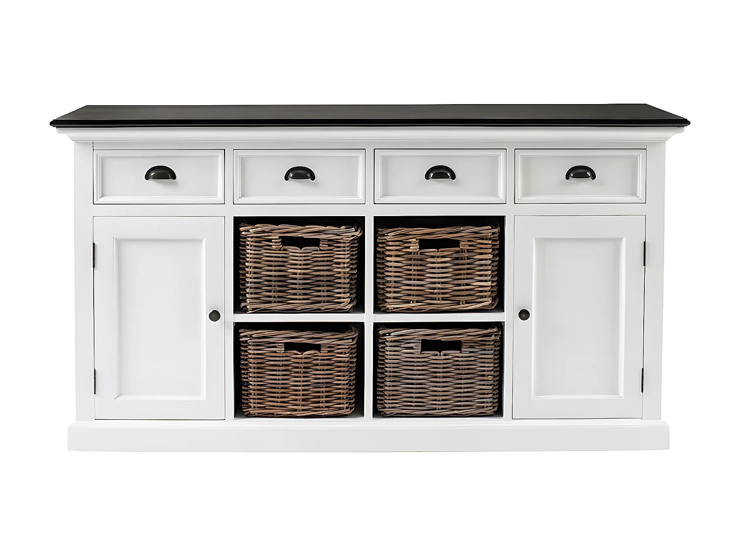HalifaxContrast buffet 4 tiroirs, 2 portes, 4 paniers blanc, noir.