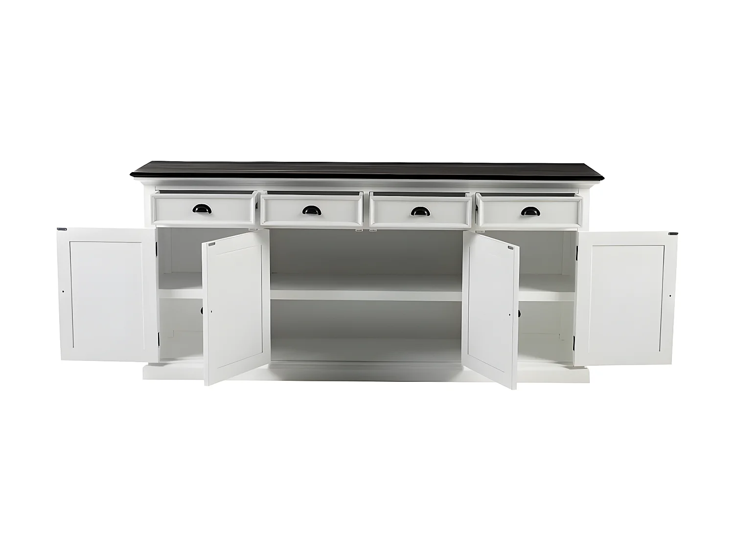 HalifaxContrast buffet 4 portes, 4 tiroirs blanc, noir.