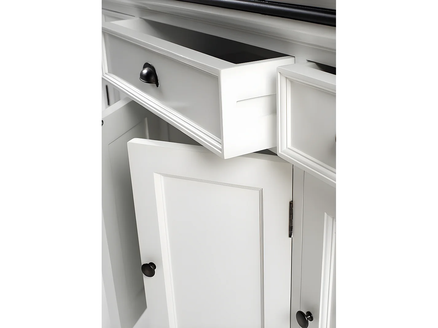 HalifaxContrast buffet 4 portes, 2 petit og 1 grand tiroir blanc, noir.