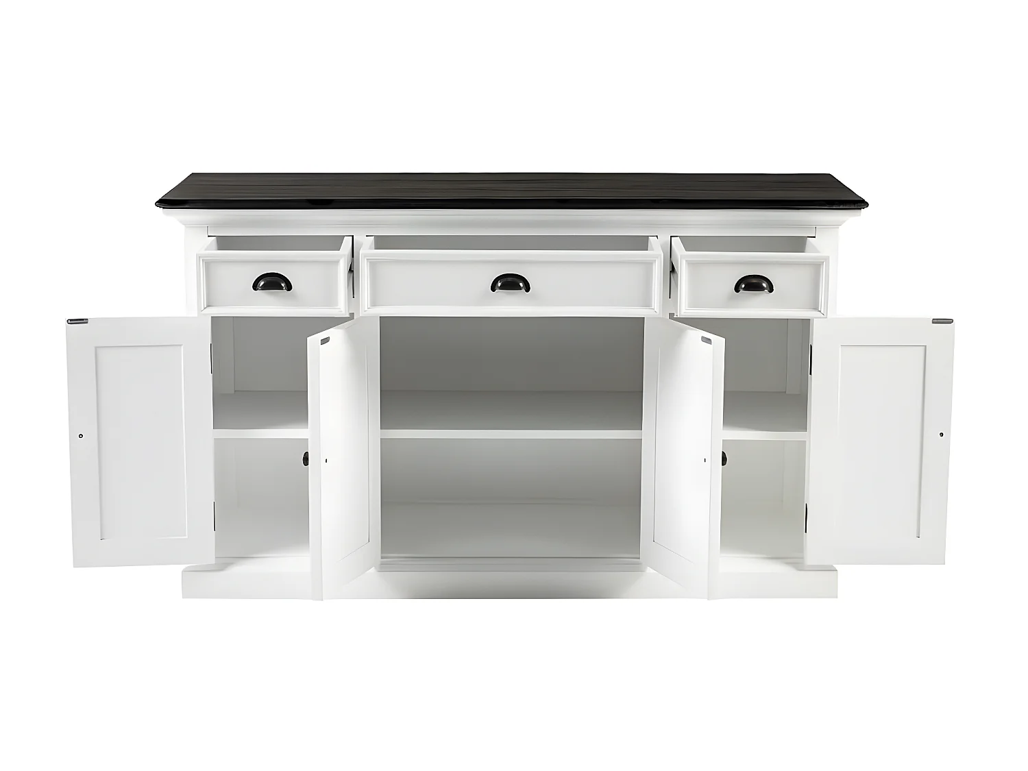 HalifaxContrast buffet 4 portes, 2 petit og 1 grand tiroir blanc, noir.