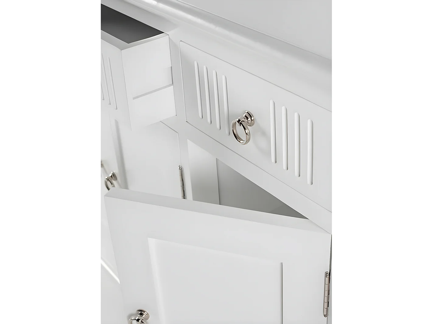 Skansen buffet 5 portes, 2 grande 1 petit tiroir blanc.