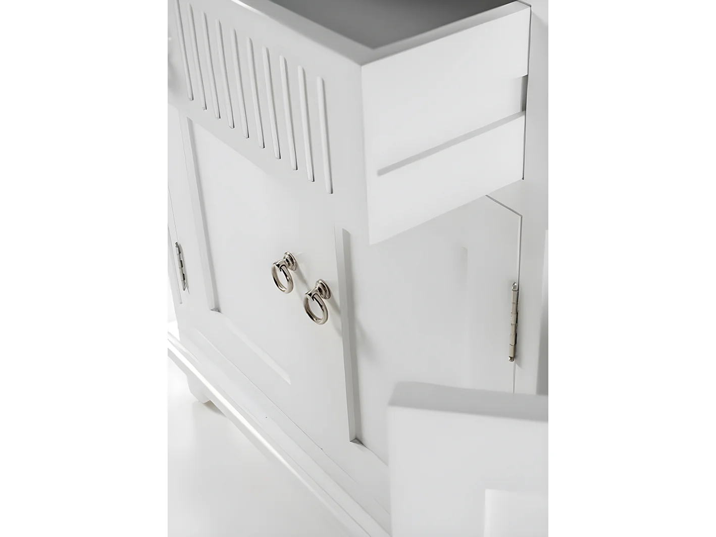 Skansen buffet 5 portes, 2 grande 1 petit tiroir blanc.