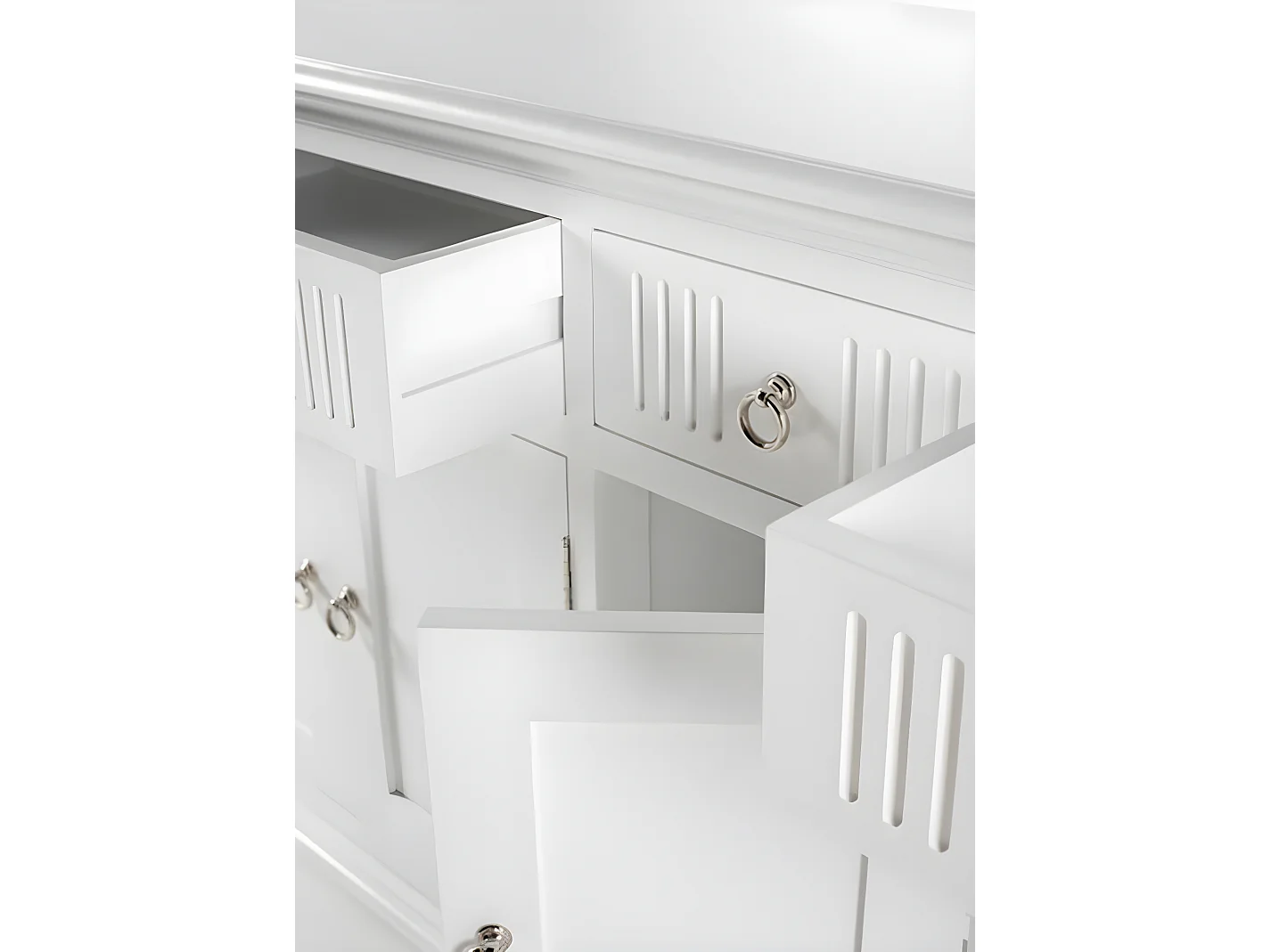 Skansen buffet 5 portes, 2 grande 1 petit tiroir blanc.