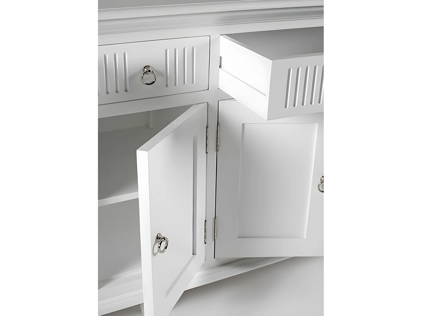 Skansen buffet 5 portes, 2 grande 1 petit tiroir blanc.