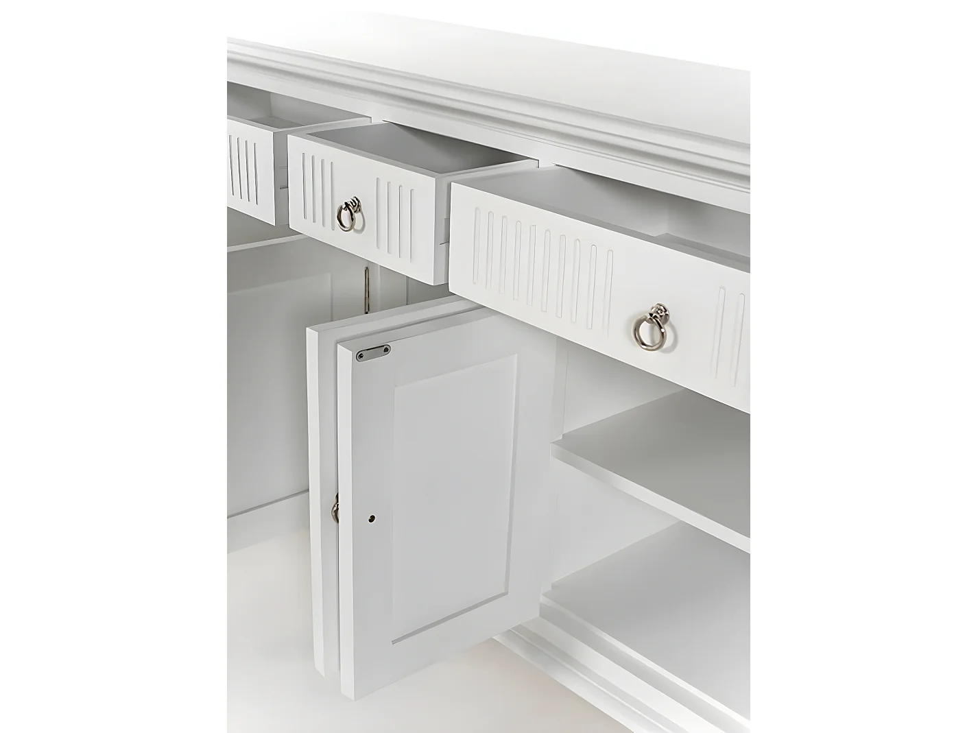 Skansen buffet 5 portes, 2 grande 1 petit tiroir blanc.