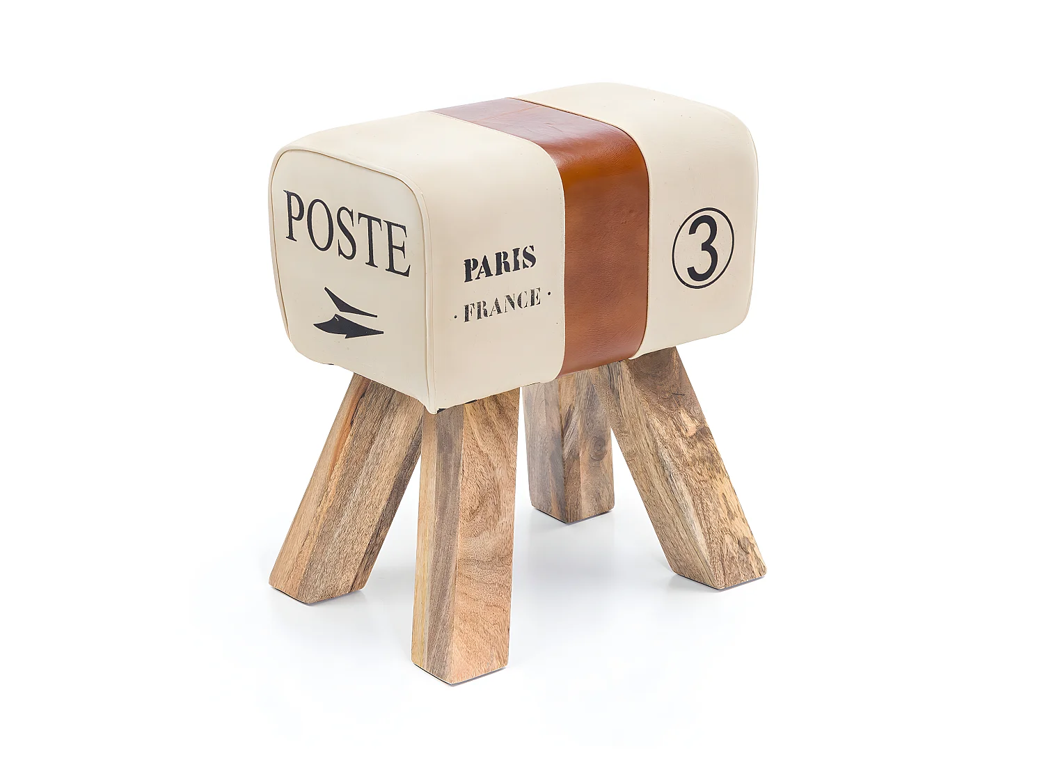 Design Sitzhocker Springbock Fußhocker Turnhocker Turnbock Pferd Leder Jeans