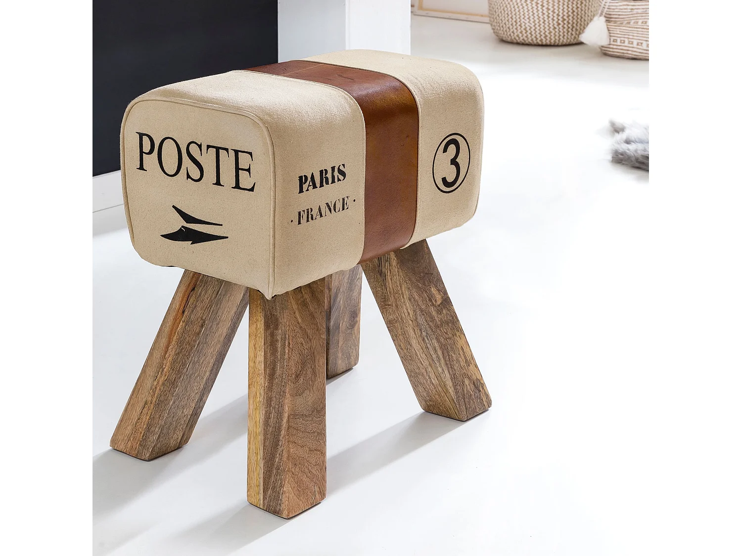 Tabouret Petit 30x47x40 cm Bois Massif Ottoman Rembourré Rétro Séjour