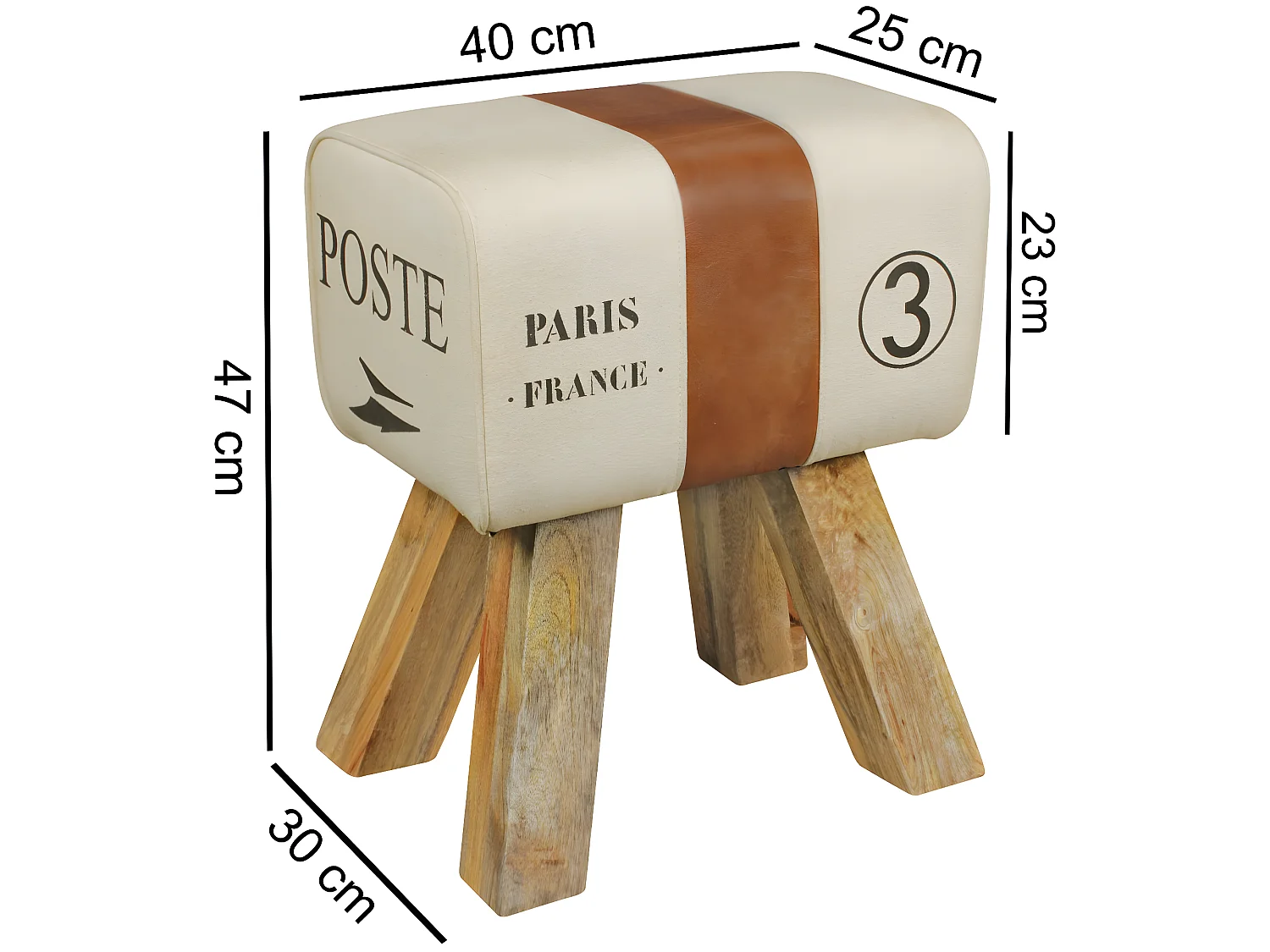 Tabouret Petit 30x47x40 cm Bois Massif Ottoman Rembourré Rétro Séjour