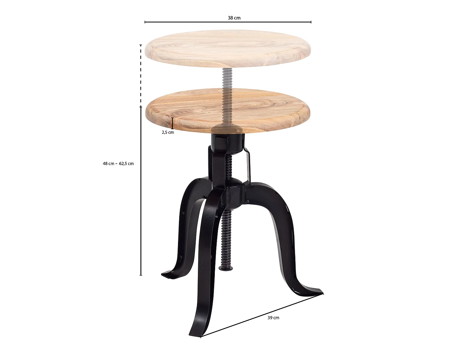 Drehhocker  Hocker Metall / Holz Massiv 39x62,5x39 cm Dekohocker Rund