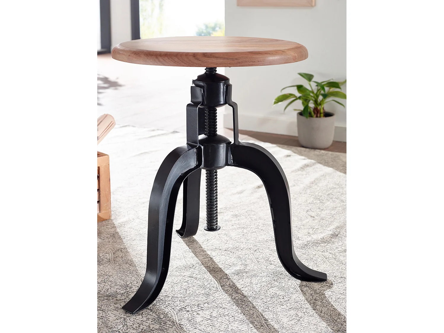 Tabouret Pivotant Bois Massif Métal 39x62,5x39cm Chaise Hauteur Réglable