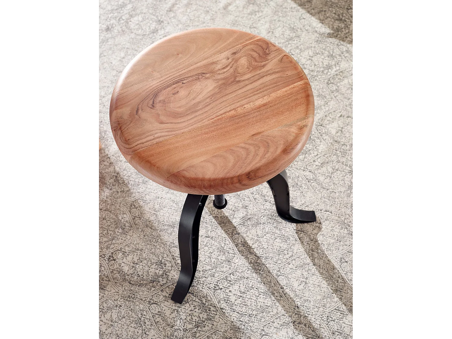 Tabouret Pivotant Bois Massif Métal 39x62,5x39cm Chaise Hauteur Réglable