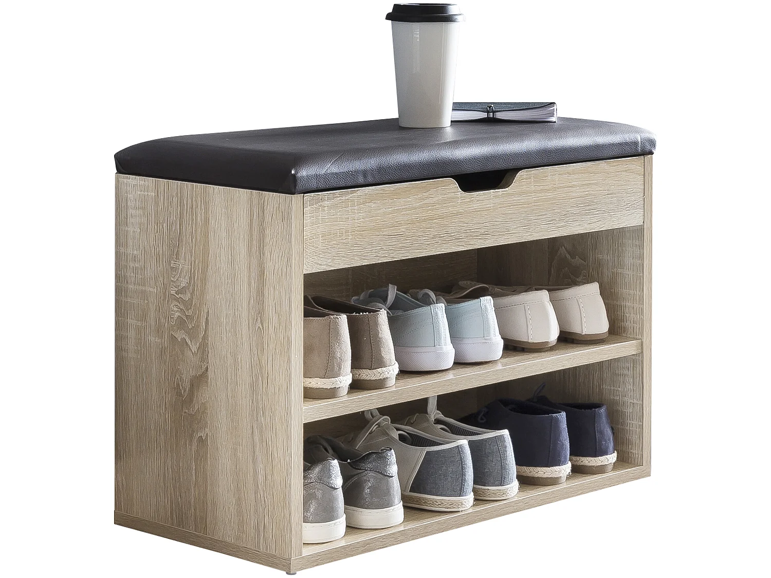 Schuhbank 60x40x30cm Garderobenbank Holz Sitzbank Kunstleder Flurbank Schuhtruhe