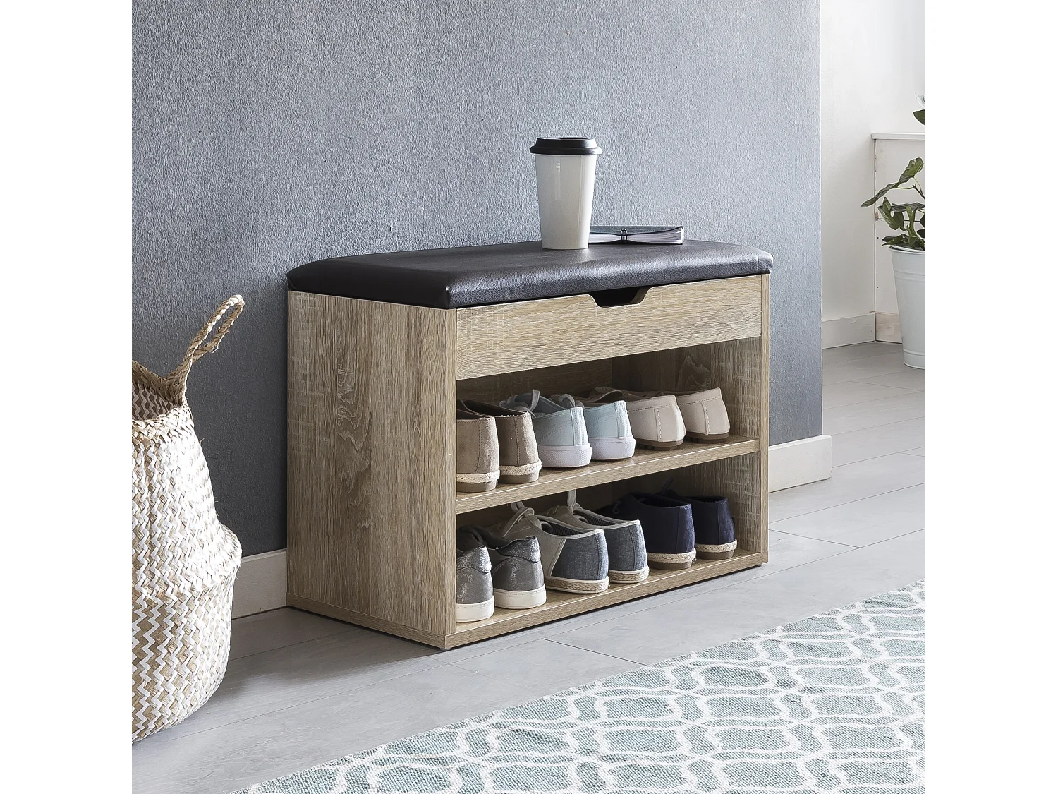 Schuhbank 60x40x30cm Garderobenbank Holz Sitzbank Kunstleder Flurbank Schuhtruhe