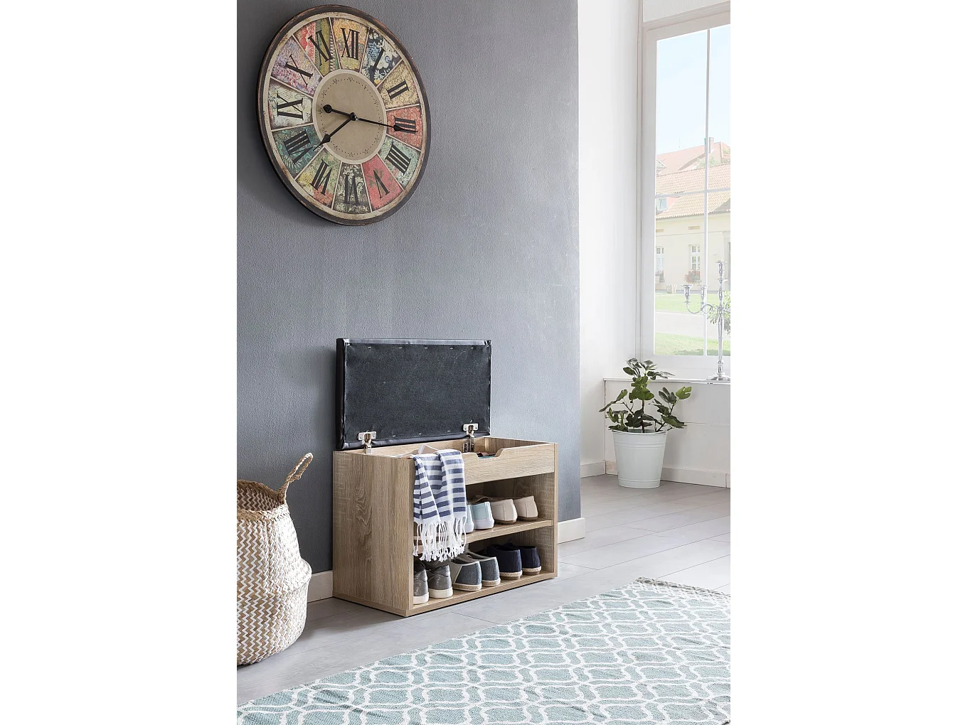 Schuhbank 60x40x30cm Garderobenbank Holz Sitzbank Kunstleder Flurbank Schuhtruhe