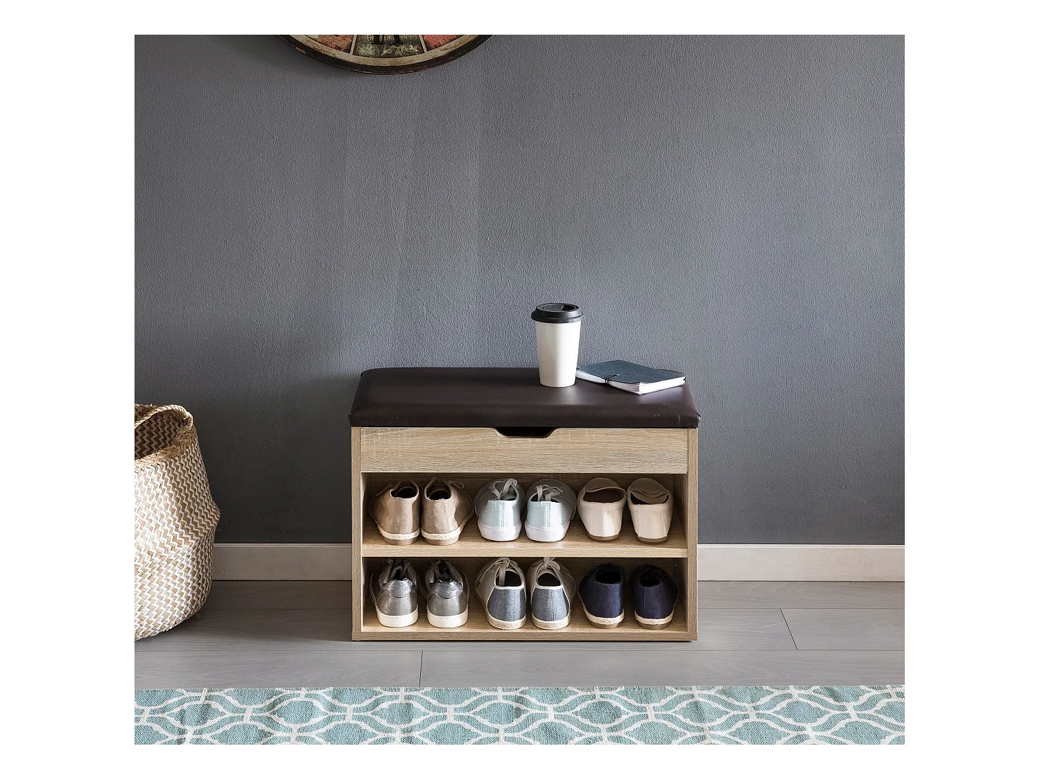 Schuhbank 60x40x30cm Garderobenbank Holz Sitzbank Kunstleder Flurbank Schuhtruhe