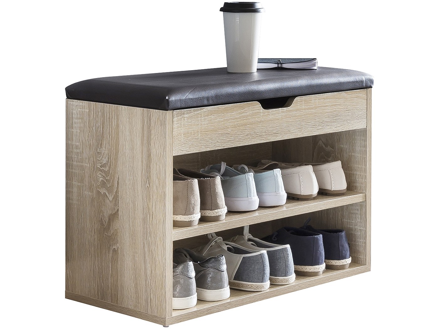 Panca di lusso moderna bianca con spazio di stivaggio per cambiare le scarpe - Porta-scarpe con maniglie e piedi in metallo - L100/P40/H58 cm | Leroy Merlin