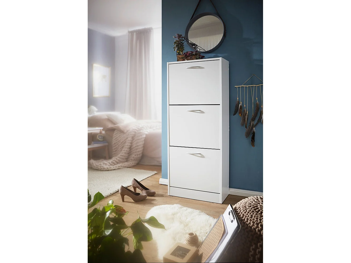 Étagère à chaussures Bois 50x125x24cm Blanc Armoire chaussures 18 paires