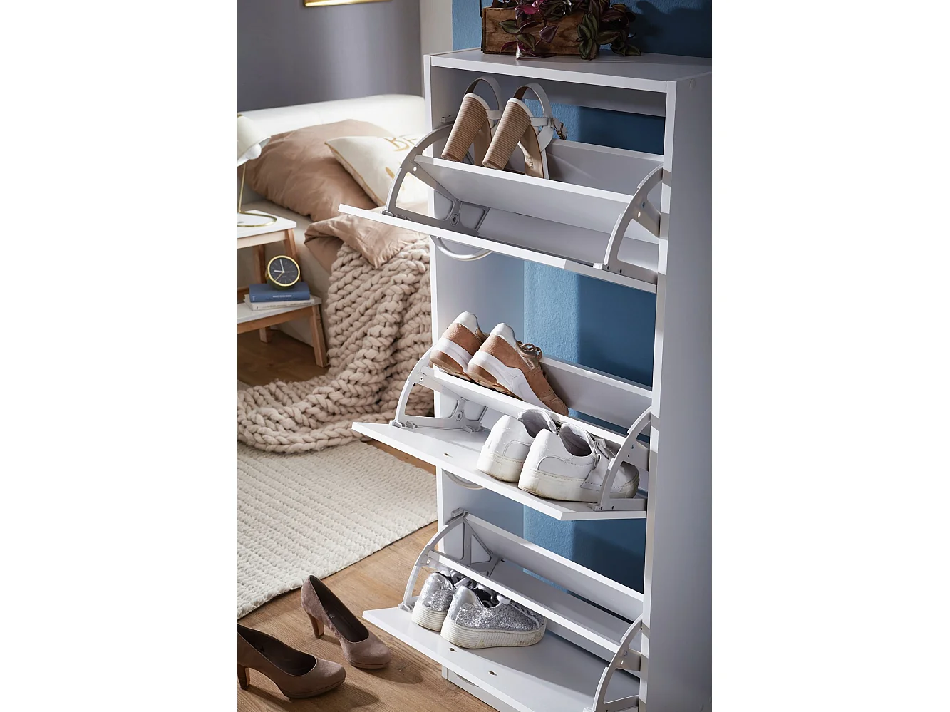 Étagère à chaussures Bois 50x125x24cm Blanc Armoire chaussures 18 paires