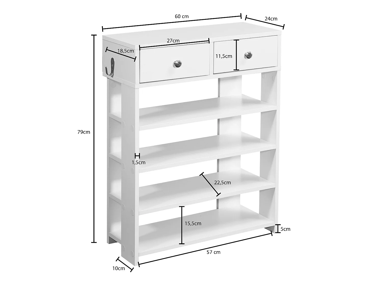 Schuhregal 60x79cm Flurregal Weiß Standregal mit Schublade und 4 Fächer
