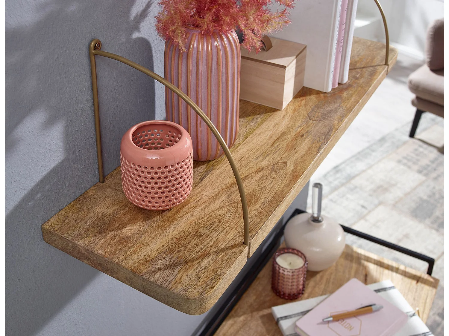 Scaffale Mensola da Muro Legno Massello Libreria a Parete Ripiano