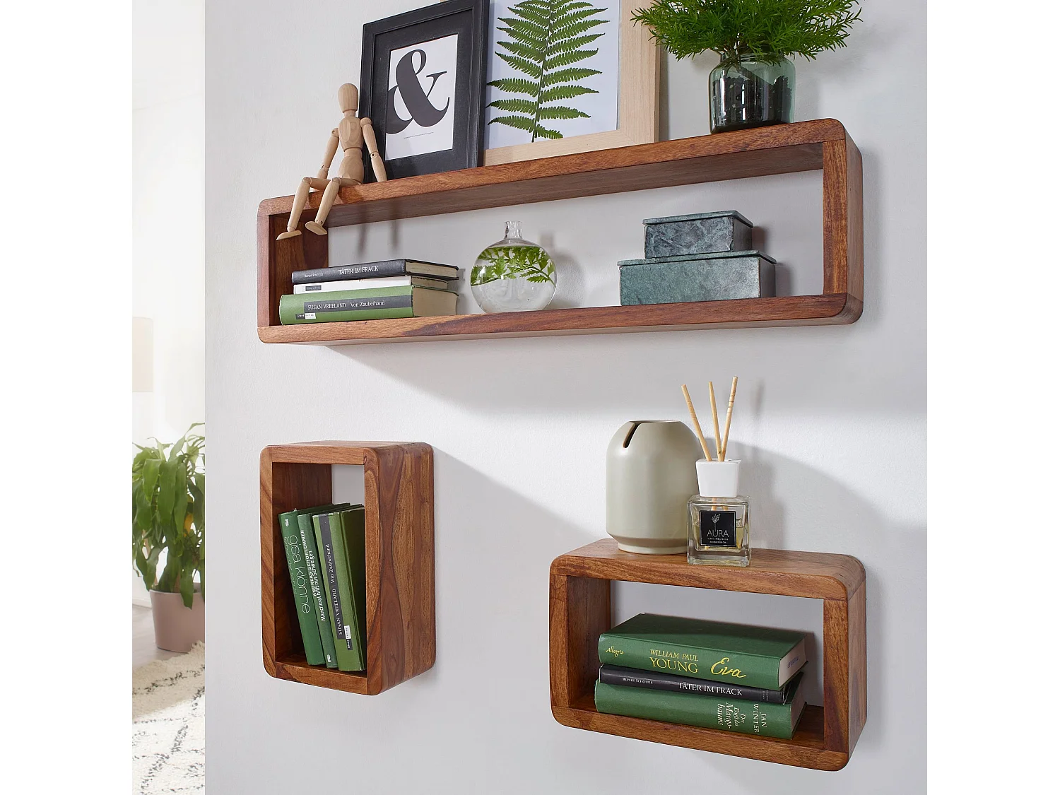 3er Set Wandregale Massivholz Holzregal Landhaus Wandboard Naturprodukt