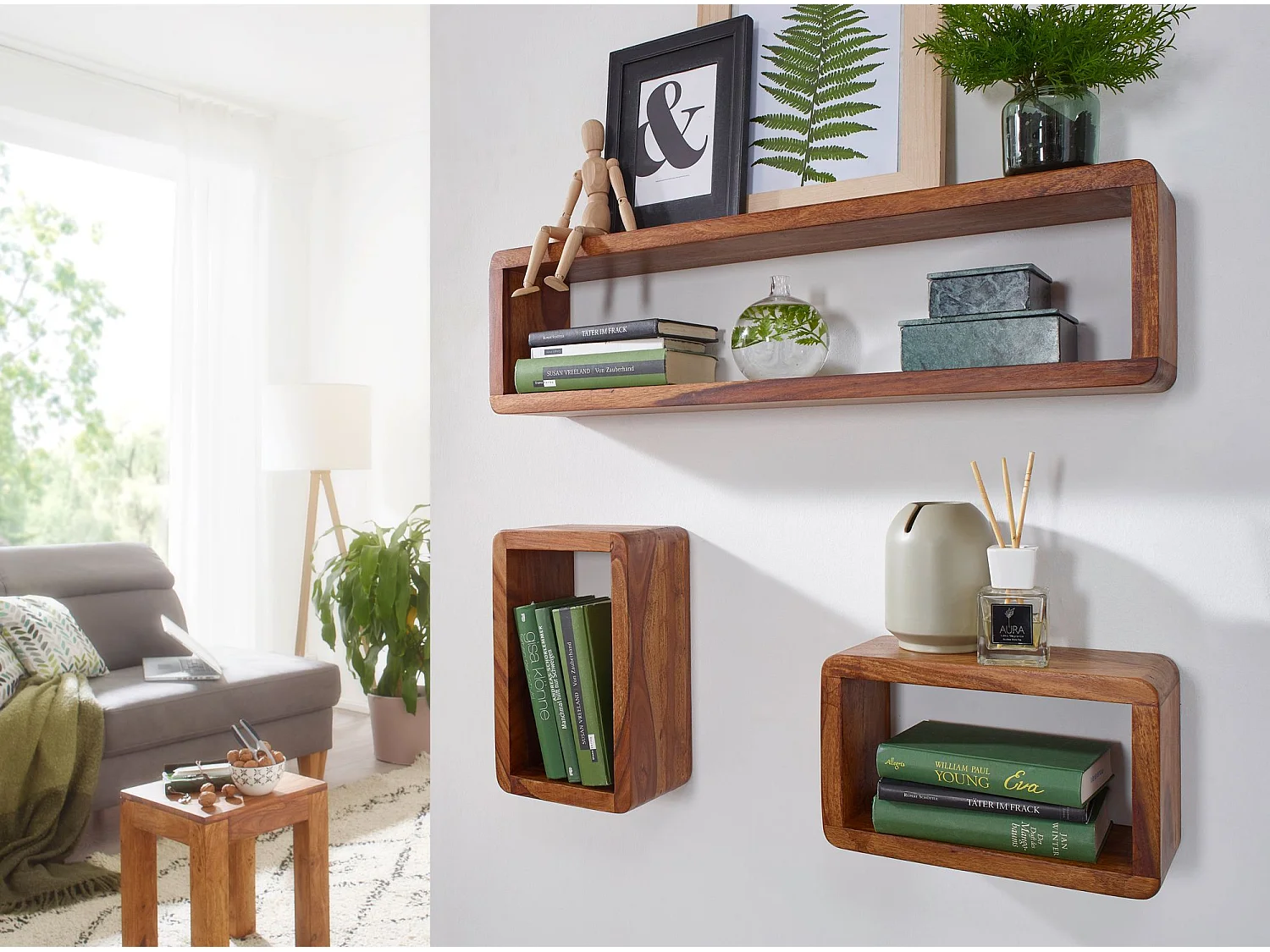 Étagère murale Lot de 3 Bois Massif Étagère en bois Étagère à livres