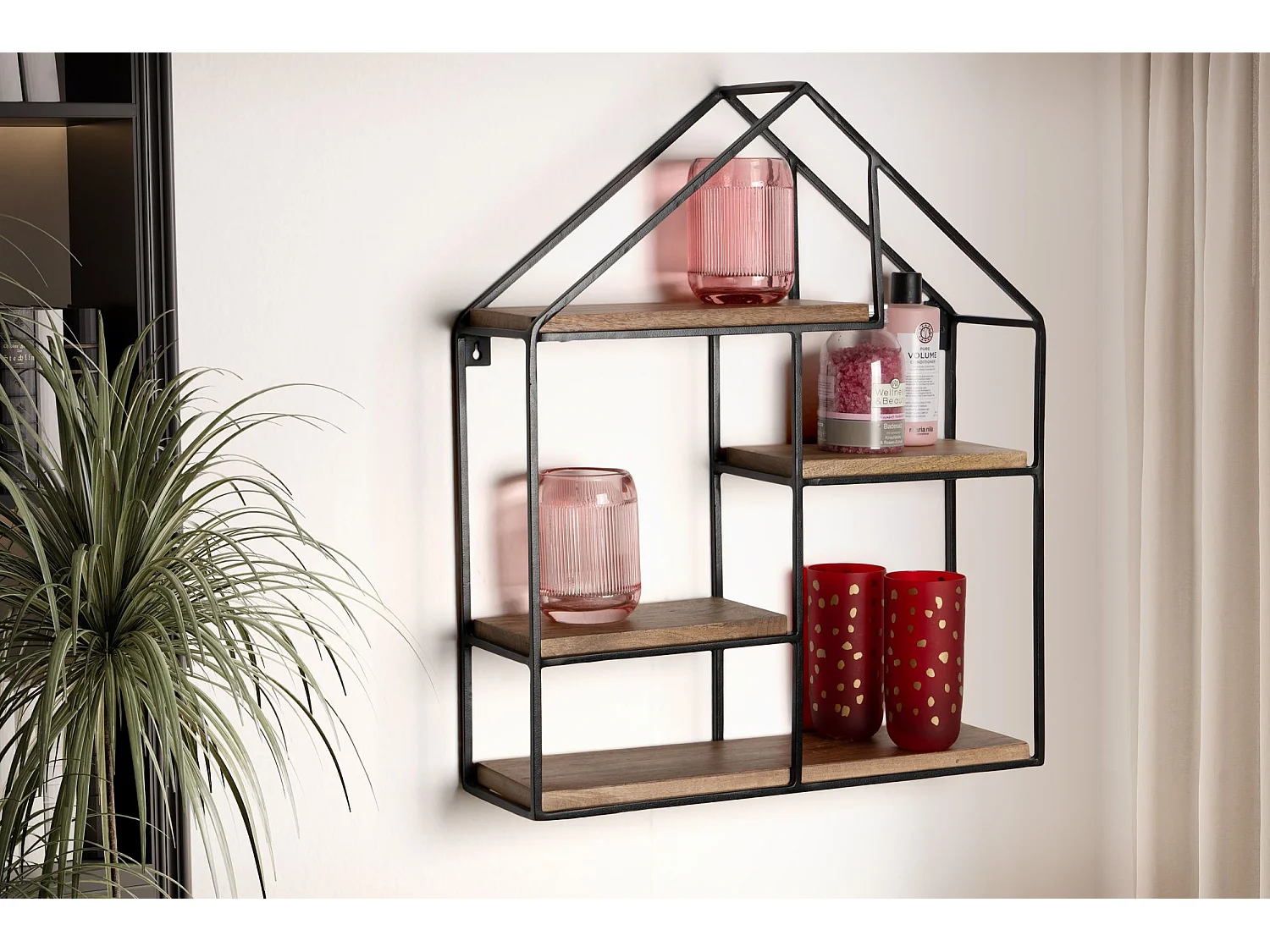 Wandregal Hängeregal Holz Metall 50x60x14 cm Regal Haus Industrial