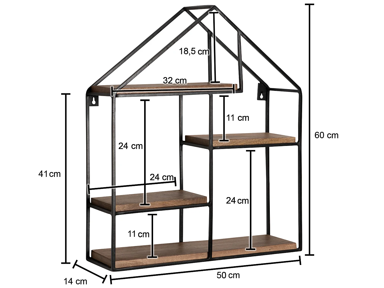 Wandregal Hängeregal Holz Metall 50x60x14 cm Regal Haus Industrial