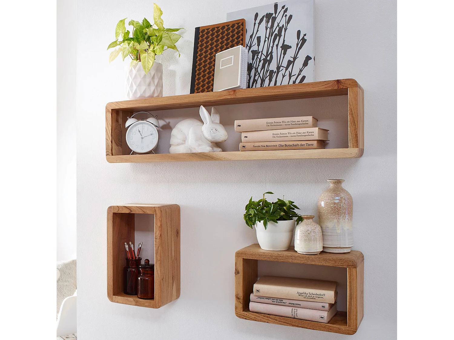 3er Set Wandregale Massivholz Holzregal Landhaus Wandboard Naturprodukt