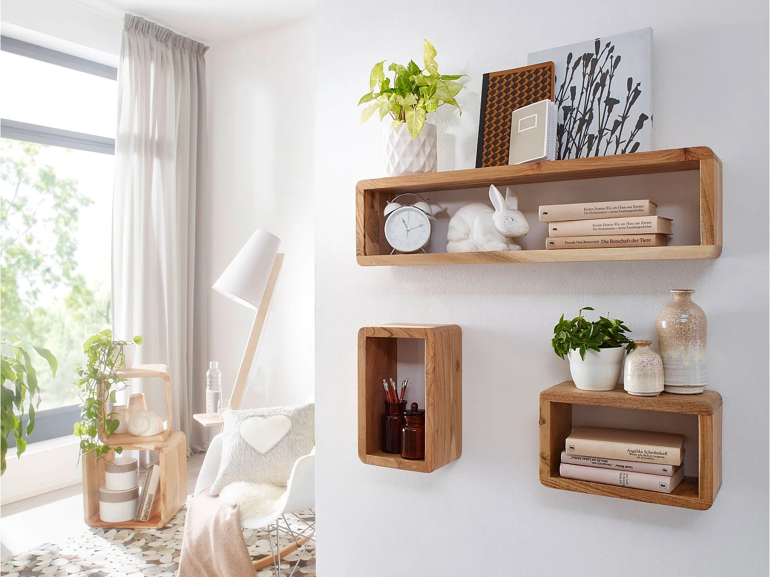 3er Set Wandregale Massivholz Holzregal Landhaus Wandboard Naturprodukt