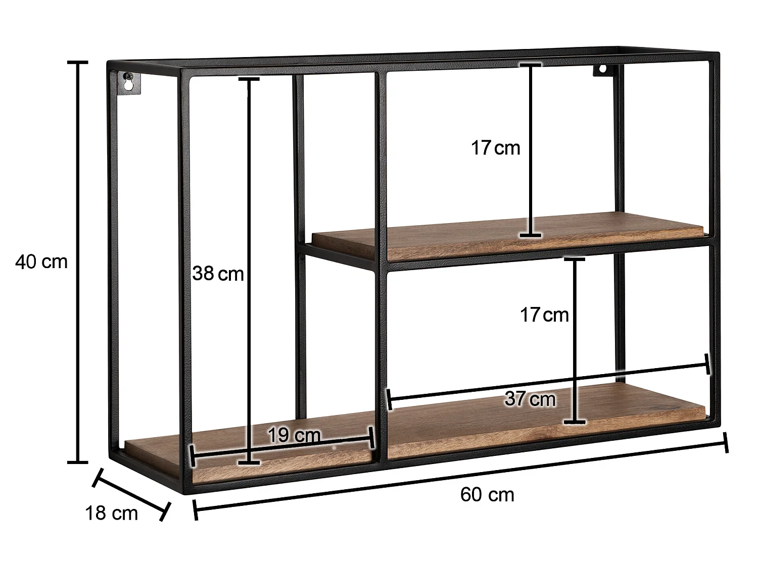 Étagère Murale Bois Massif Métal 60x40x18 cm Étagère Suspendue Flottante