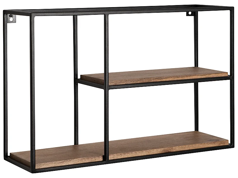Étagère Murale Bois Massif Métal 60x40x18 cm Étagère Suspendue Flottante