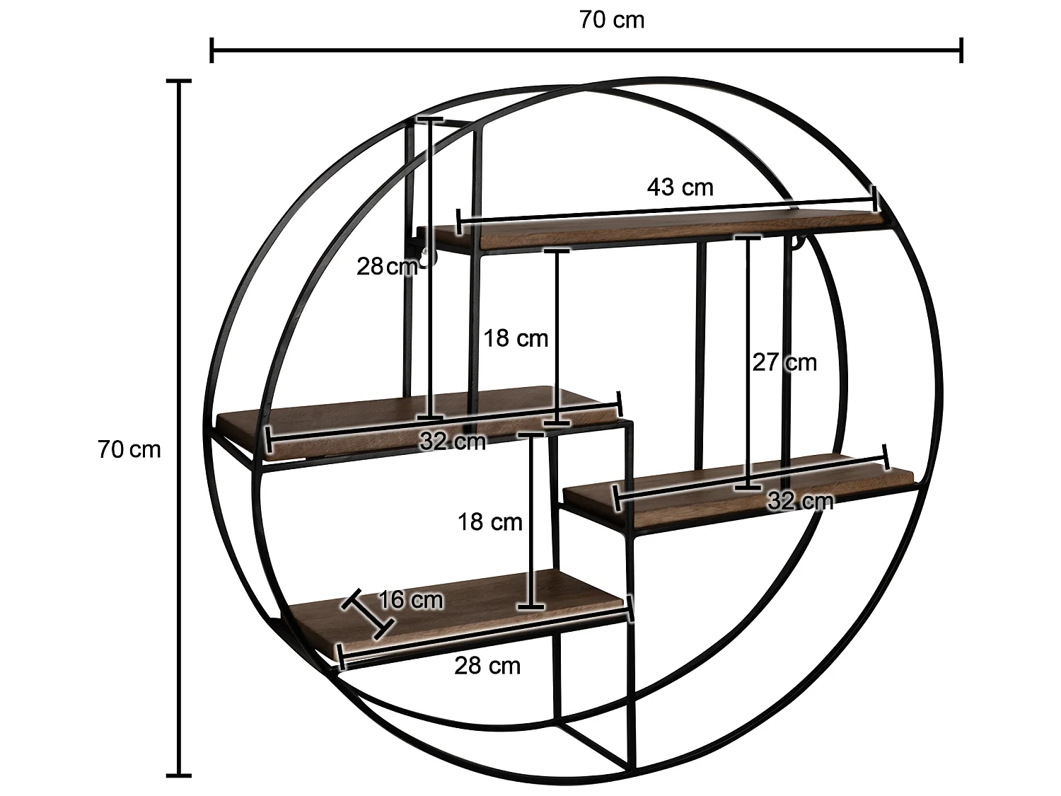 FineBuy Scaffale Mensola da Muro 70x70x18 cm Legno Massello Ripiano Parete