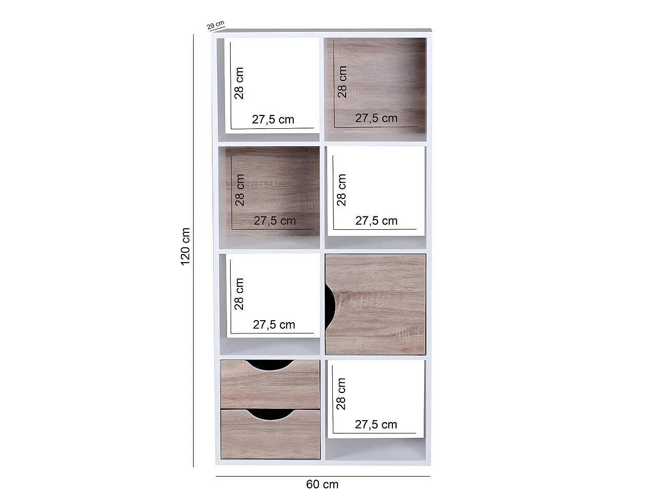 Bücherregal Standregal Weiß freistehend Regal Sonoma Tür Schub Weiß Holz