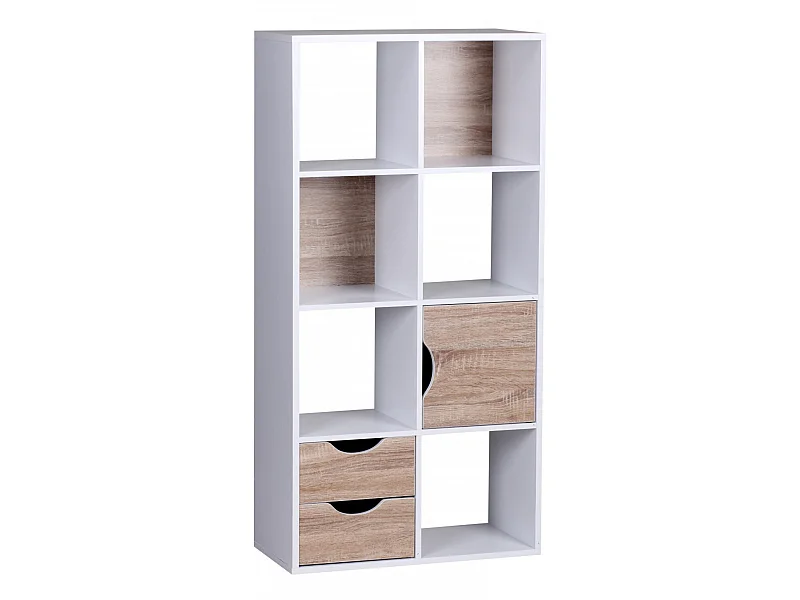 Bücherregal Standregal Weiß freistehend Regal Sonoma Tür Schub Weiß Holz