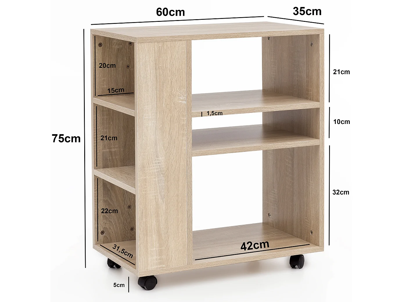 Regal Weiß Rollwagen 60x75x35 cm Regalwagen mit Rollen Beistelltisch