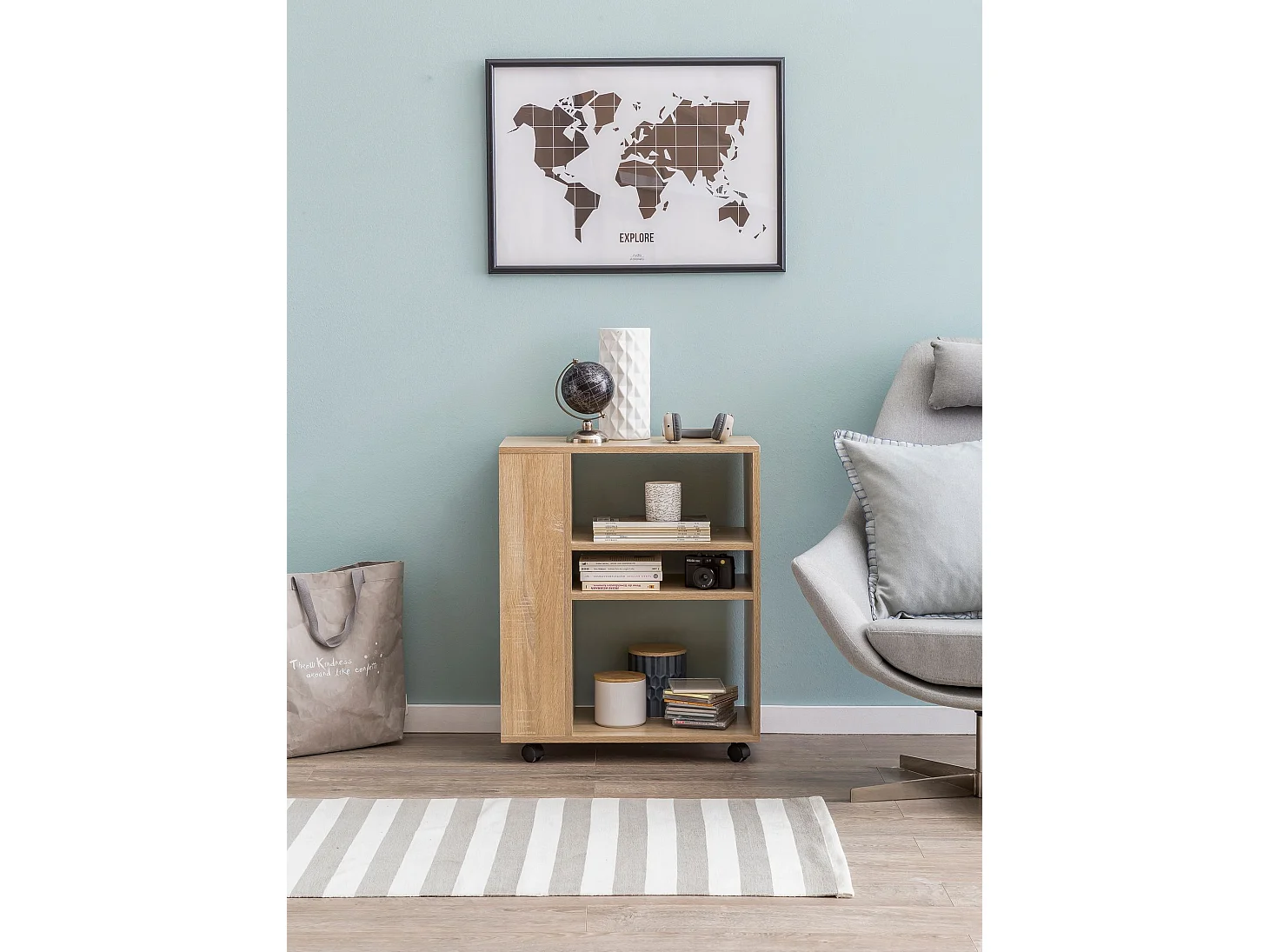 Étagère de Rangement Roulette 60x75x35 cm Bibliothèque Ouverte Salon