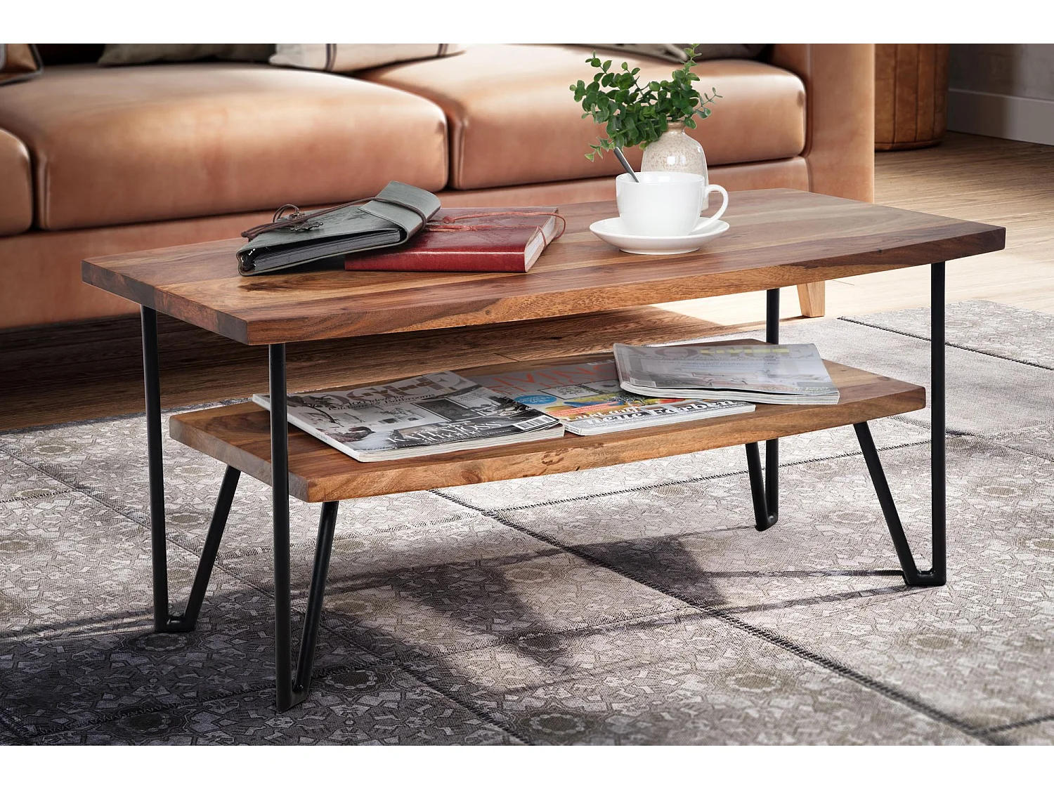 Tavolino Salotto Legno Massello 90x50x40 cm Tavolo Soggiorno Moderno